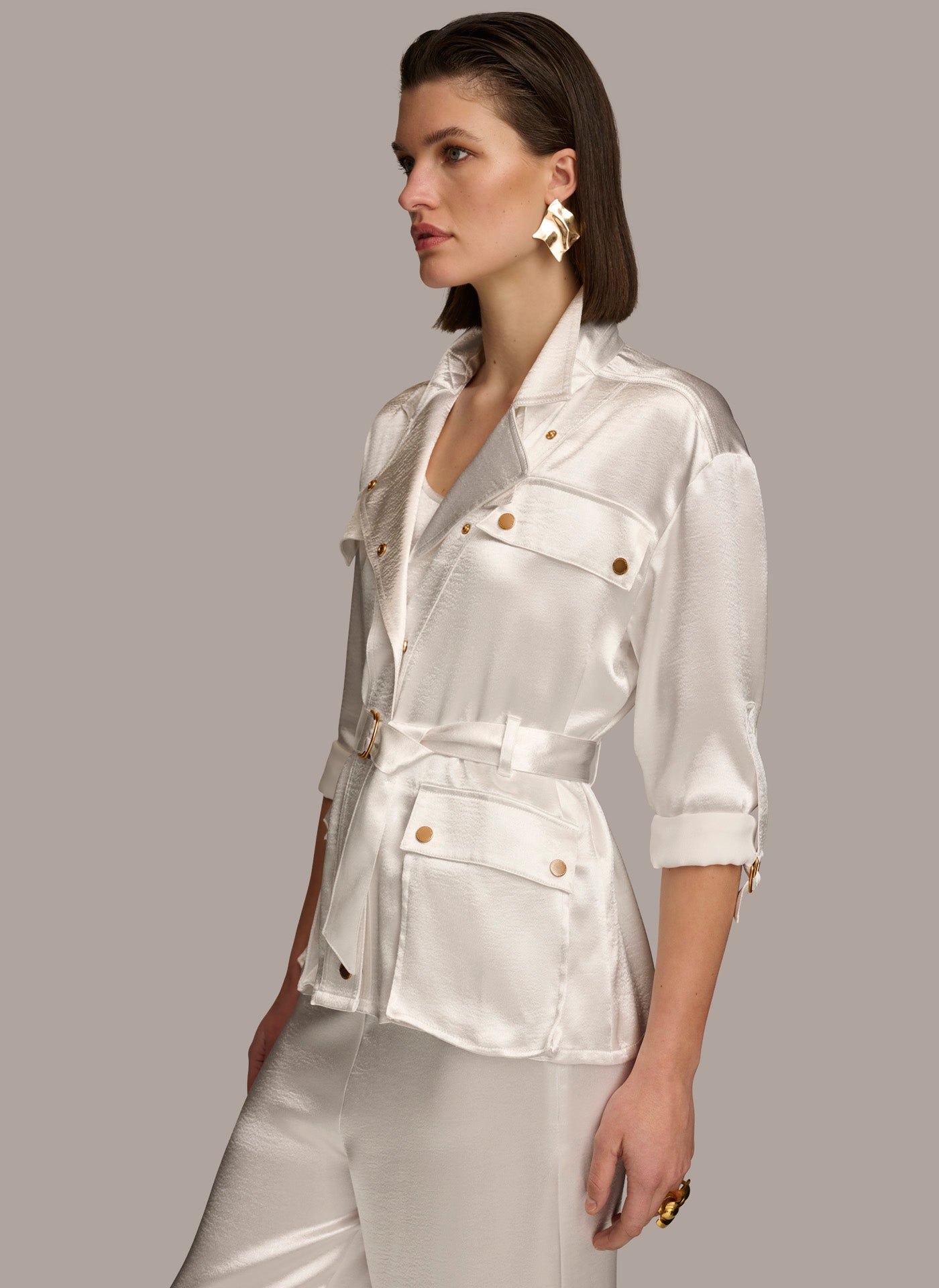 (image for) ATTRACTIVE ROLL SLEEVE BELTED JACKET